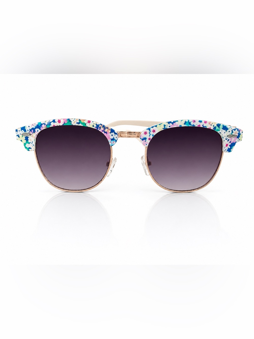 Floral Accent Round Sunglasses - Purple Gradient Lenses